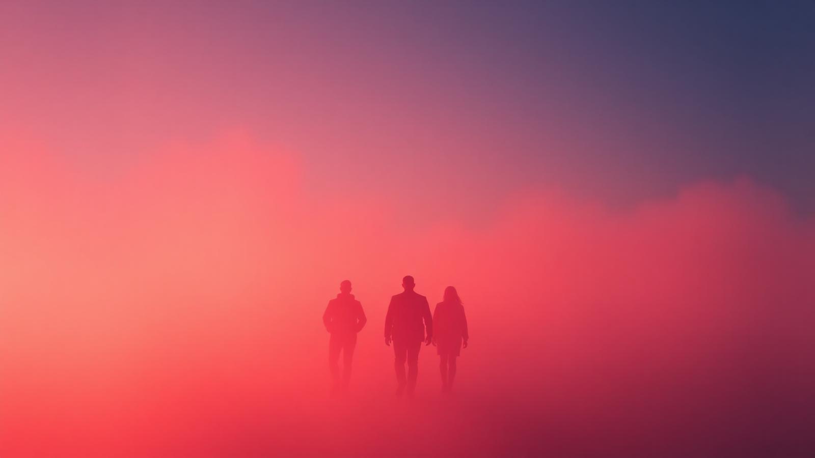 Silhouettes of buyers emerging from fog – visibility and trust in B2B sales