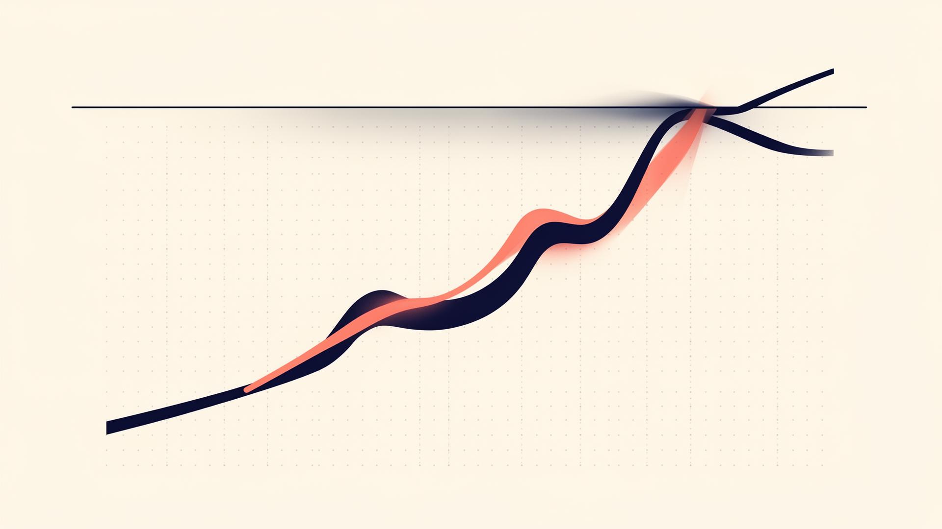 Editorial illustration of a sales growth ceiling – a rising curve flattening against an invisible line, with a second curve breaking upward